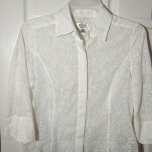 Talbot's petites size 12 top flowered off white hidden button up top great cond